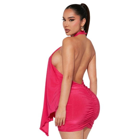 Fushia Draped Mini Dress - Picture 2 of 4